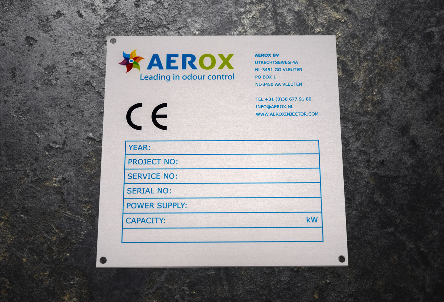 Typeplaat Aluminium bedrukt CE markering 2